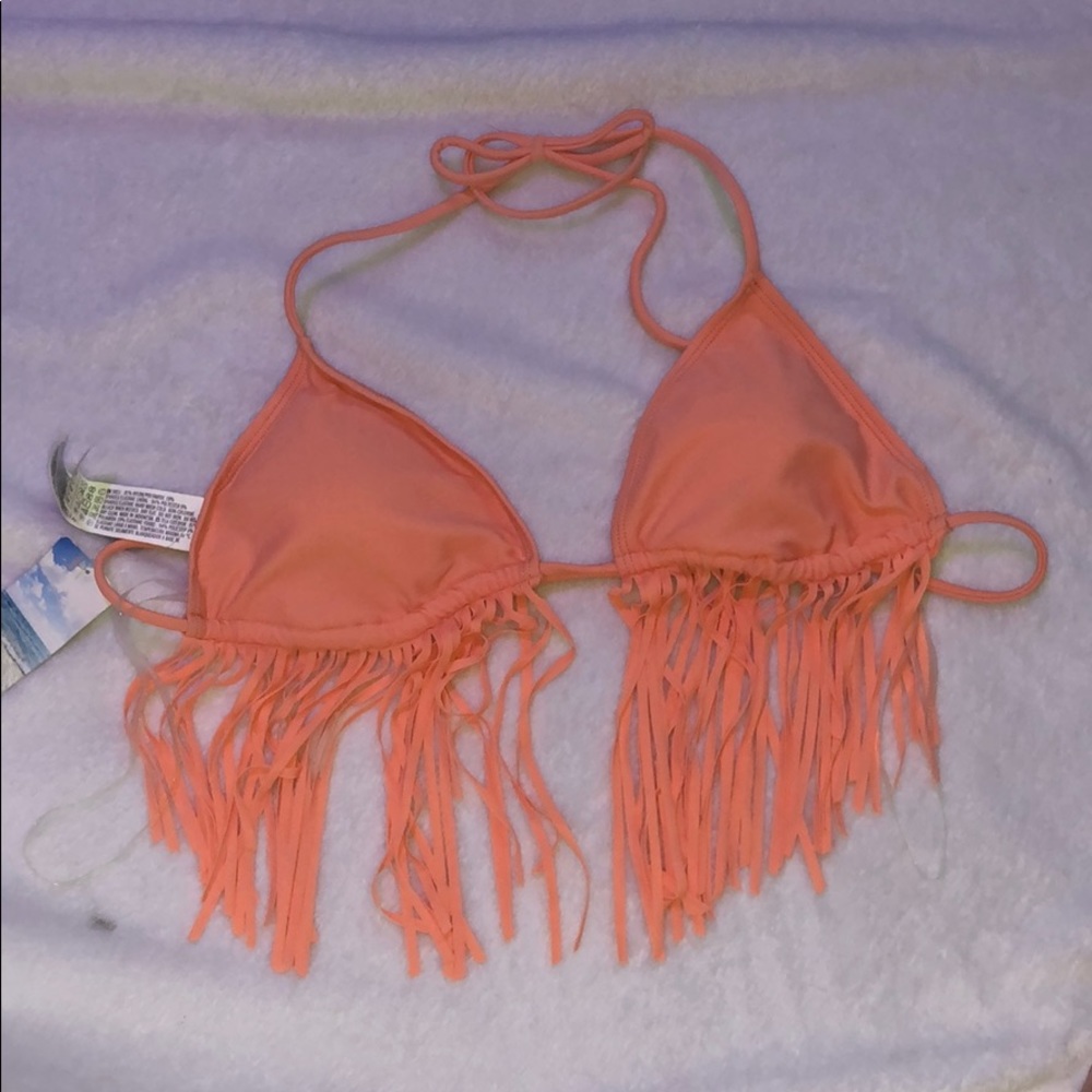 NWT Peach fringe bikini top
